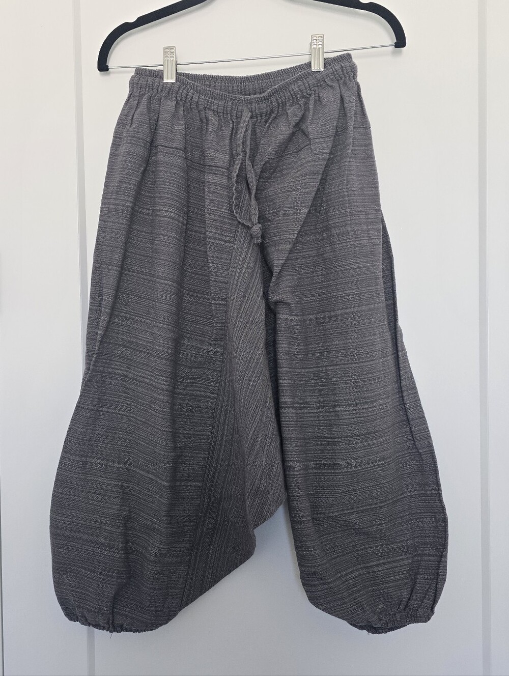 Wide-Leg Harem Pants with Drawstring - Gray